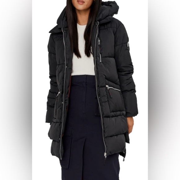 NOIZE Billie Black Quilted Parka Hooded‎ Size XL